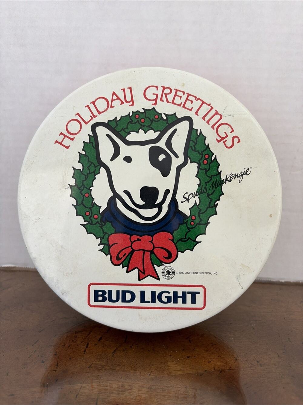 1987 Bud Light SPUDS MACKENZIE vintage style METAL tin Mancave Bar decor